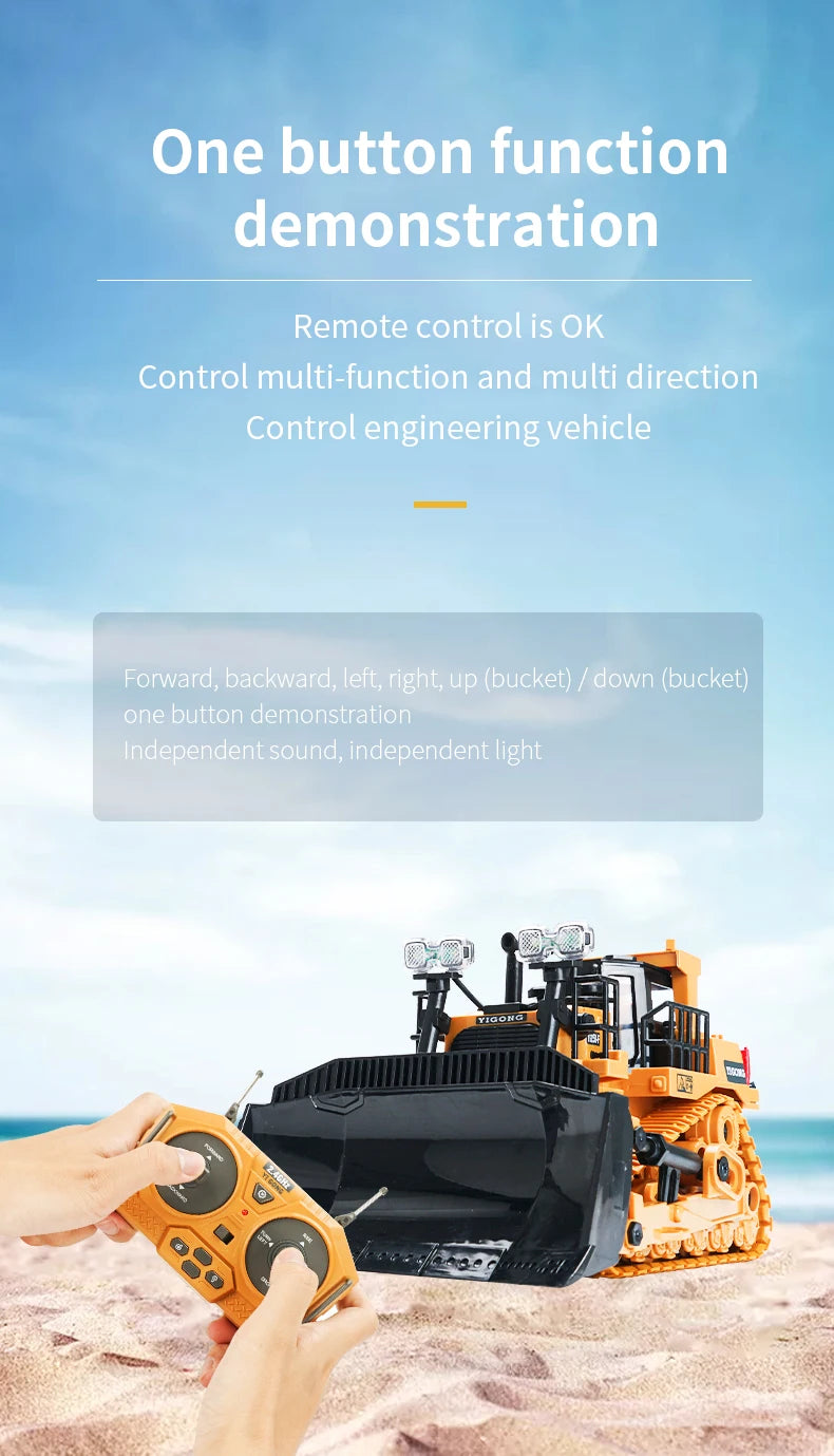 Bulldozer de Control Remoto RC 1/24 9 Canales 2.4G para Niños