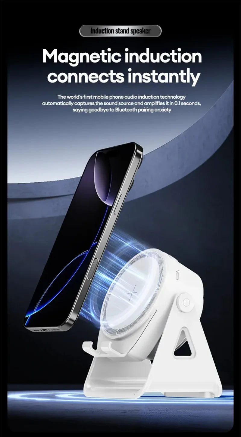 Cargador Inalámbrico 5 en 1 con Altavoz Bluetooth, Soporte para Teléfono, Plegable, Ajustable, RGB, Soporte de Escritorio para iPhone 17, 16 y Samsung