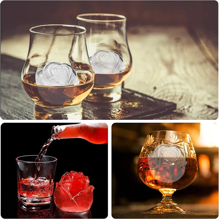 LMETJMA Bandeja para cubitos de hielo Bandejas para cubitos de hielo de rosas de fácil liberación con embudo Máquina para hacer bolas de hielo de rosas de silicona para cócteles Whisky JT51