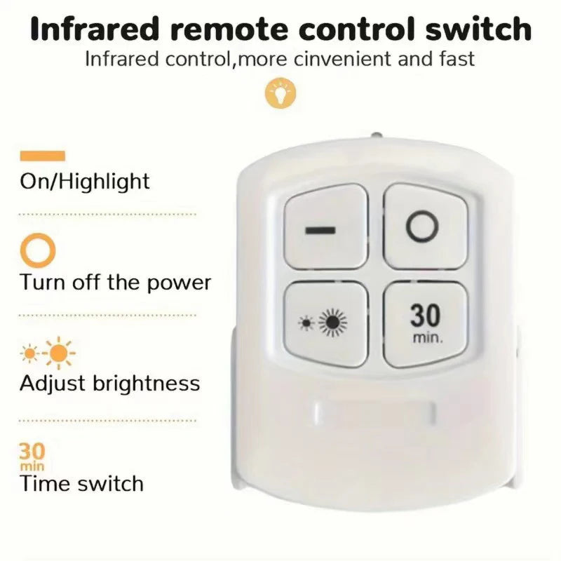 Luz LED regulable para debajo del gabinete con Control remoto, luces LED para armarios con pilas, iluminación para armario, baño, luz nocturna
