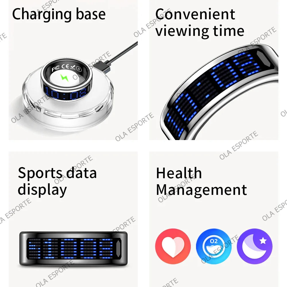 Anillo inteligente con pantalla dinámica 5 ATM impermeable oxígeno en sangre Monitor de ritmo cardíaco durante el sueño anillo deportivo hombres mujeres anillo de moda