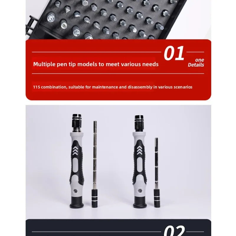 Juego de destornilladores 115 en 1 para computadora, teléfono y reloj