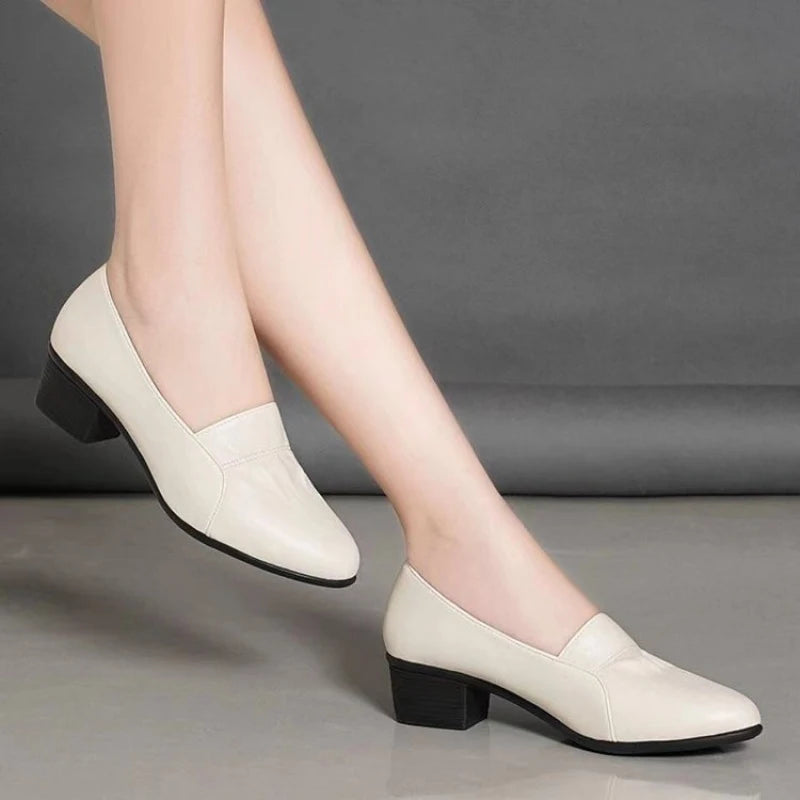 Zapatos de Trabajo para Mujer: Mocasines Ligeros y Transpirables con Tacón Cuadrado, Calzado de Oficina de PU Suave, Ideal para Uso Diario y Desplazamientos