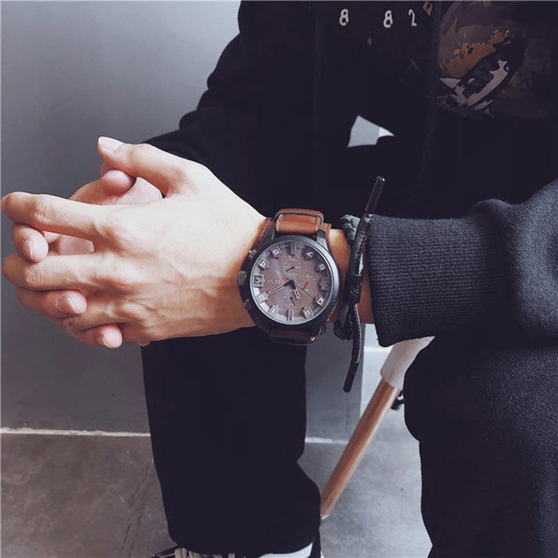 Relojes YIKAZE Retro para hombre, reloj clásico de cuarzo de lujo para negocios, reloj de pulsera militar con fecha y correa de cuero con esfera grande a la moda para hombre