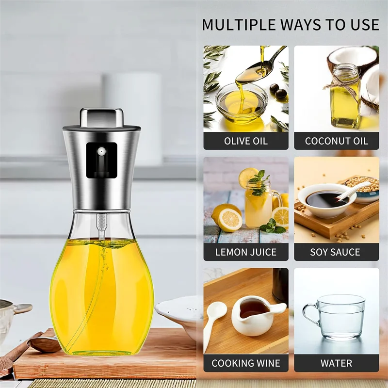 Pulverizador de aceite de oliva para cocinar, pulverizador de aceite de oliva de vidrio de 200 ml, rociador de aceite vegetal con embudo, rociador de aceite, hornear, freír, barbacoa