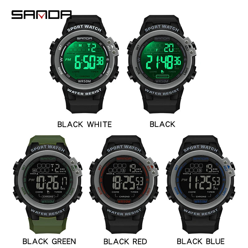Reloj Digital SANDA 2140 Chrono para Hombre, 5 Bar Multifunción Deportivo