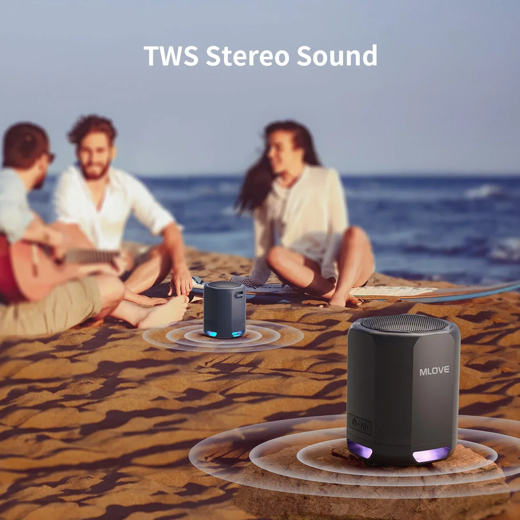 MLOVE Altavoz Bluetooth portátil, Bluetooth 5.3, luces RGB, sonido compacto de alta fidelidad, conectividad TWS