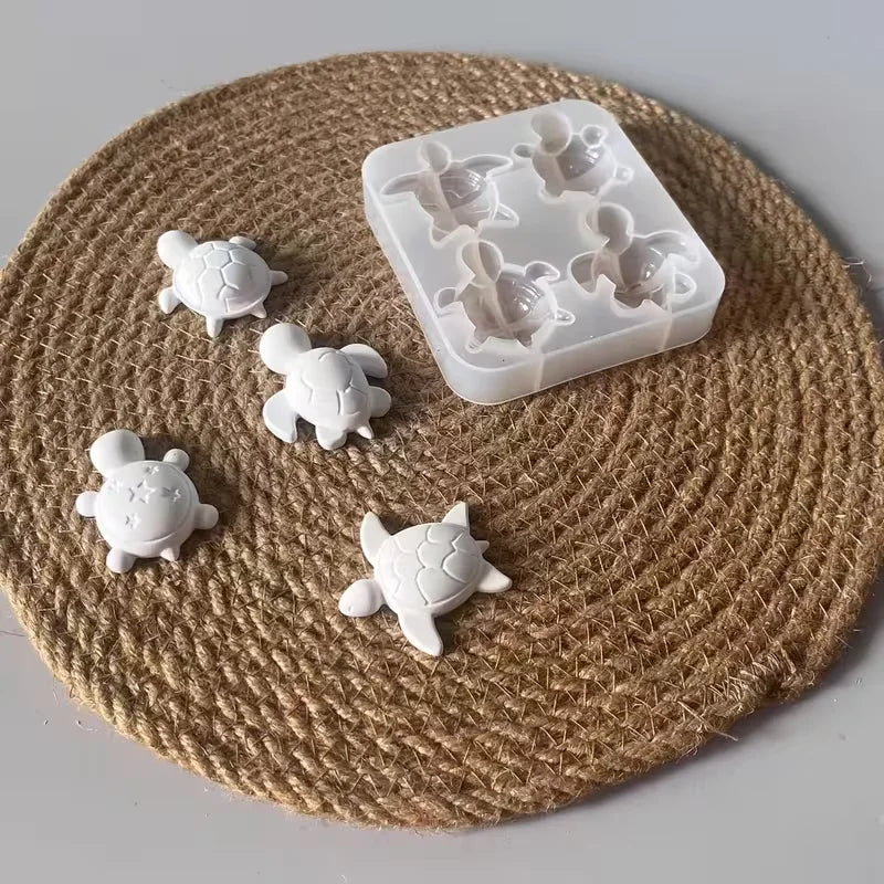 1 unidad de molde de silicona de 4 cavidades con forma de tortuga linda, herramienta para hacer manualidades DIY de llaveros de resina de animales de dibujos animados y colgantes para bolsos/coches