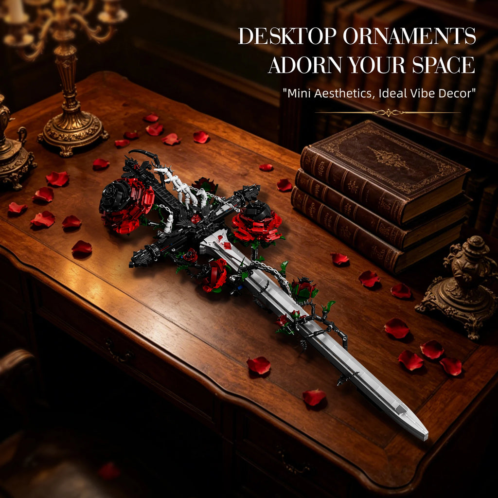 Bloques de Construcción K70007, Espada Rosa, Adorno Creativo para Escritorio, Serie Gótica Oscura, Juguetes de Ensamblaje, Regalo de Cumpleaños para Adultos