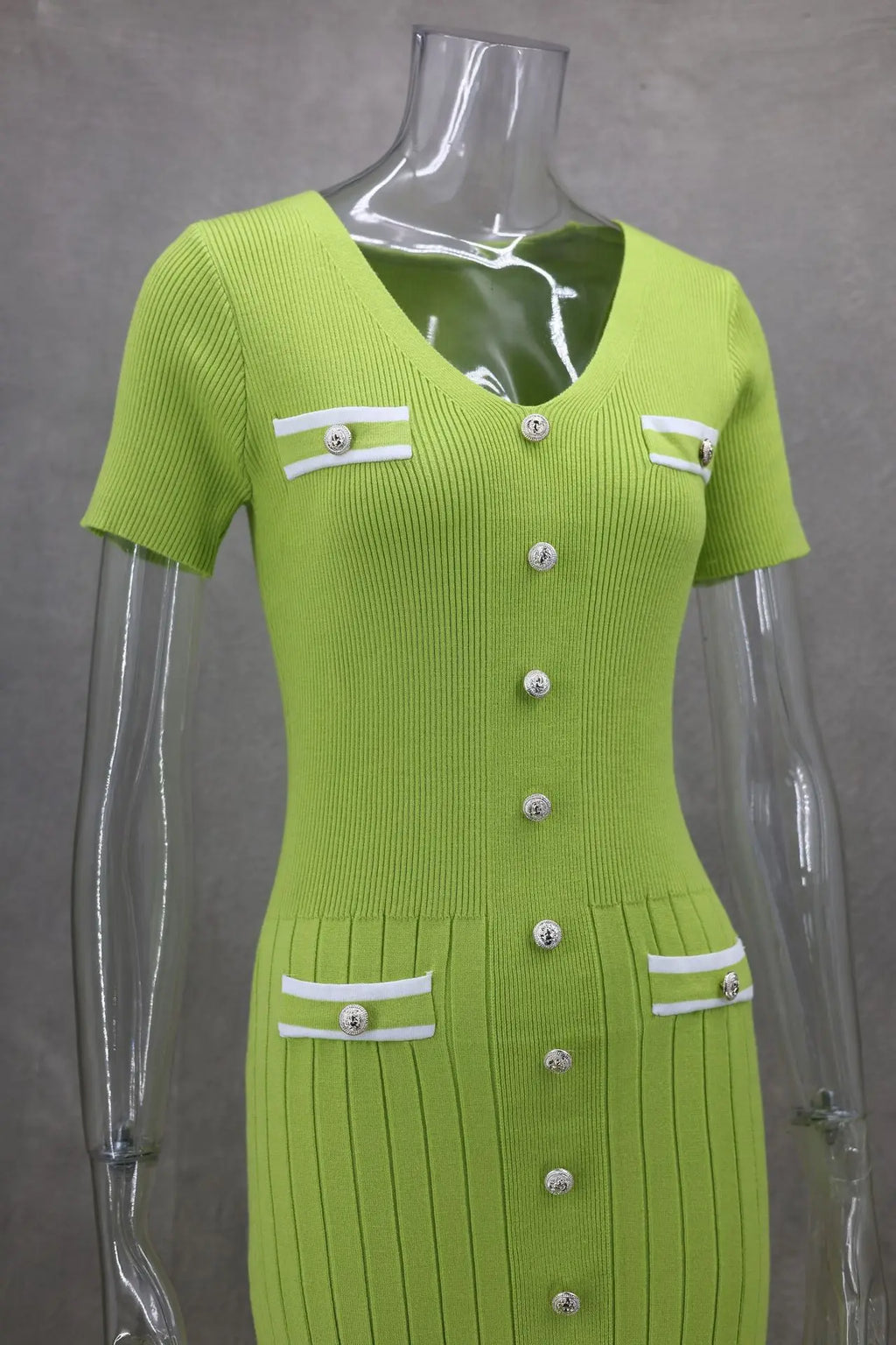 Vestido largo de punto con cuello en V para mujer, suéter elegante de un solo pecho, ropa de calle ceñida al cuerpo, moda de verano, 2024