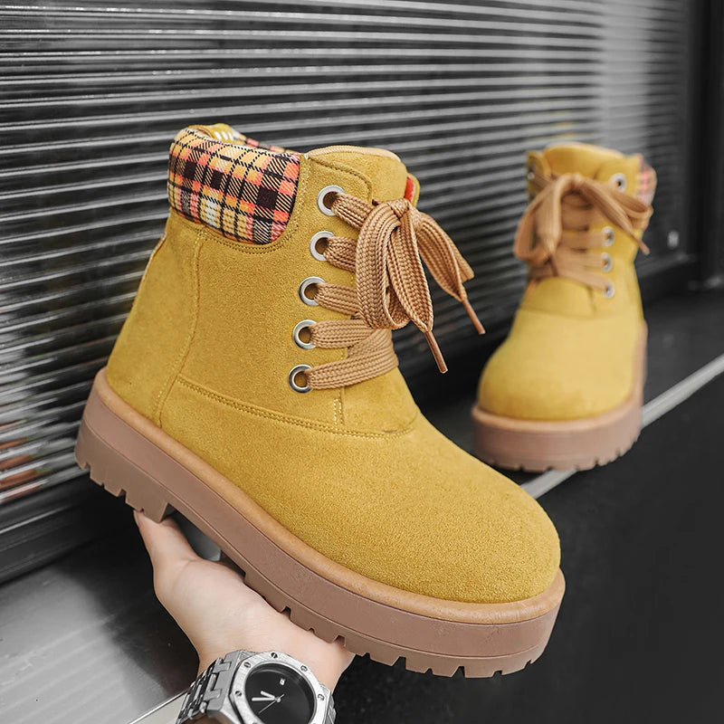 Botines de trabajo vintage para hombre con cordones y suela gruesa antideslizante