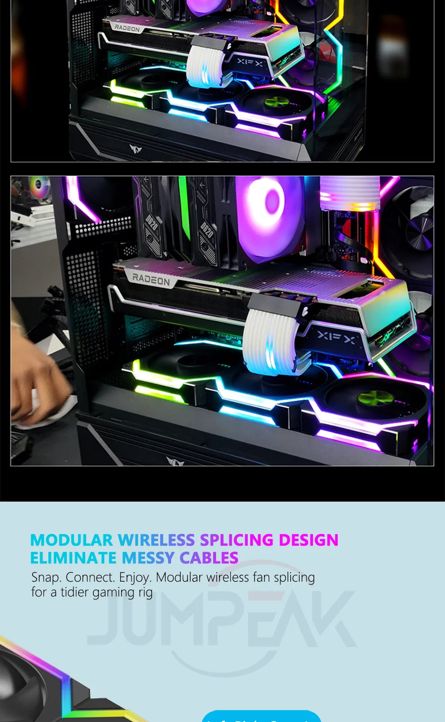 JUMPEAK CS120 ARGB ventilador de refrigeración 360mm 240mm Modular apilable empalme PWM silencioso 120mm RGB ventiladores para juegos PC caja enfriador de agua