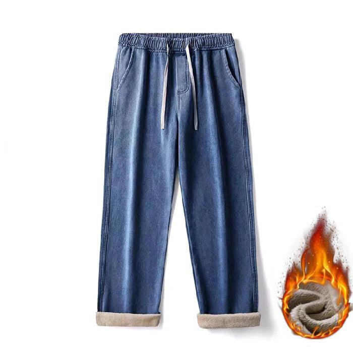 Pantalones Vaqueros Y2K para Hombre, Pierna Ancha, Forro de Terciopelo