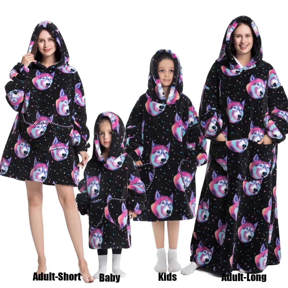 Sudaderas con capucha de invierno para hombre y mujer, jersey de lana gigante para TV, manta de gran tamaño con mangas, ropa de calabaza de Halloween para adultos
