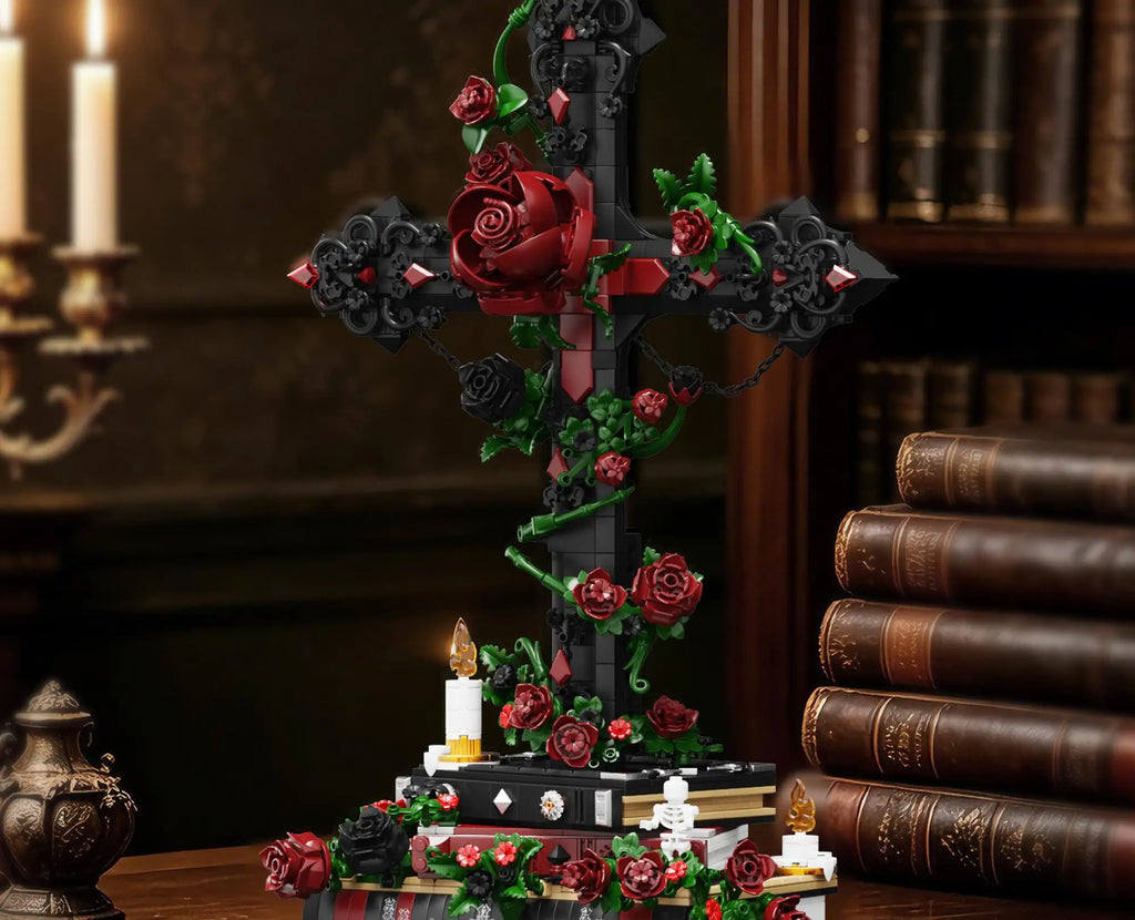 K70005 Juguetes de ensamblaje modelo Gothic Rose Cross, juguetes de bloques de construcción MOC, adorno de escritorio, juguetes educativos, regalo de cumpleaños para adultos