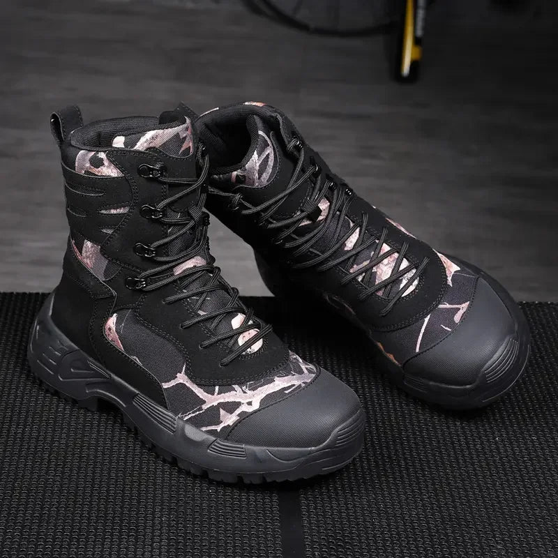 Botas tácticas de senderismo para hombre, caña alta, antideslizantes