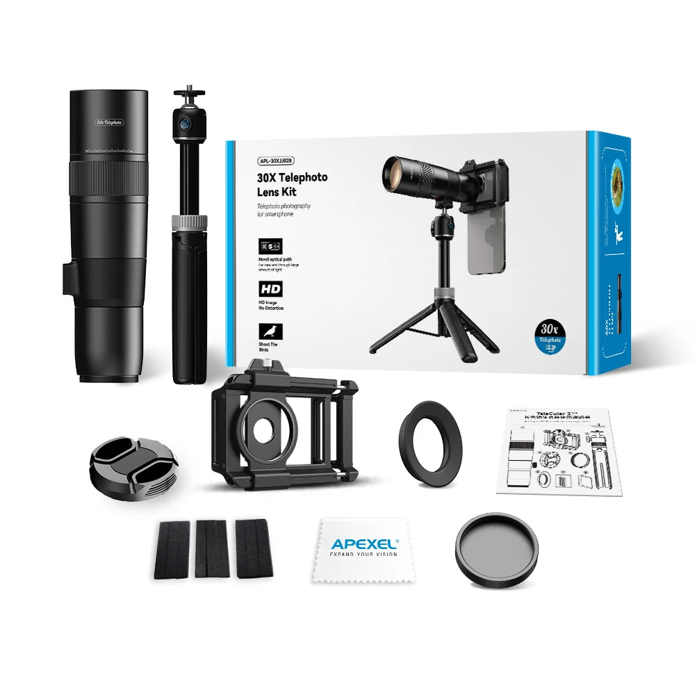 Lente Teleobjetivo Monocular APEXEL 30x para Smartphone con Trípode