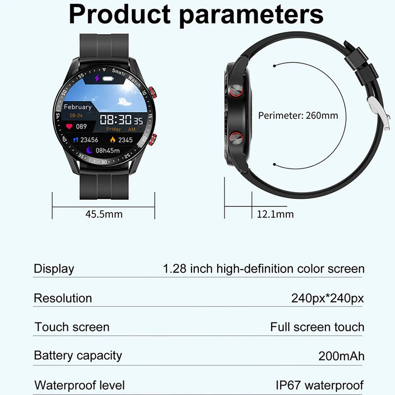 Reloj inteligente deportivo ECG + PPG para hombre, pulsera con llamadas, Bluetooth, láser, presión arterial, resistente al agua + caja