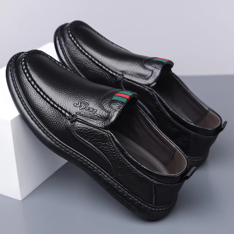 Mocasines de cuero para hombre con suela de goma cosida a mano
