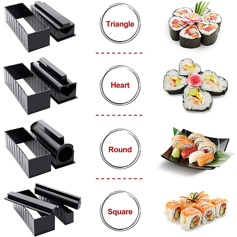 LMETJMA 10 Uds Kit para hacer Sushi DIY molde para Sushi prensa con molde para rollo de arroz para Sushi fabricante de Sushi molde para rollo de arroz KC0473