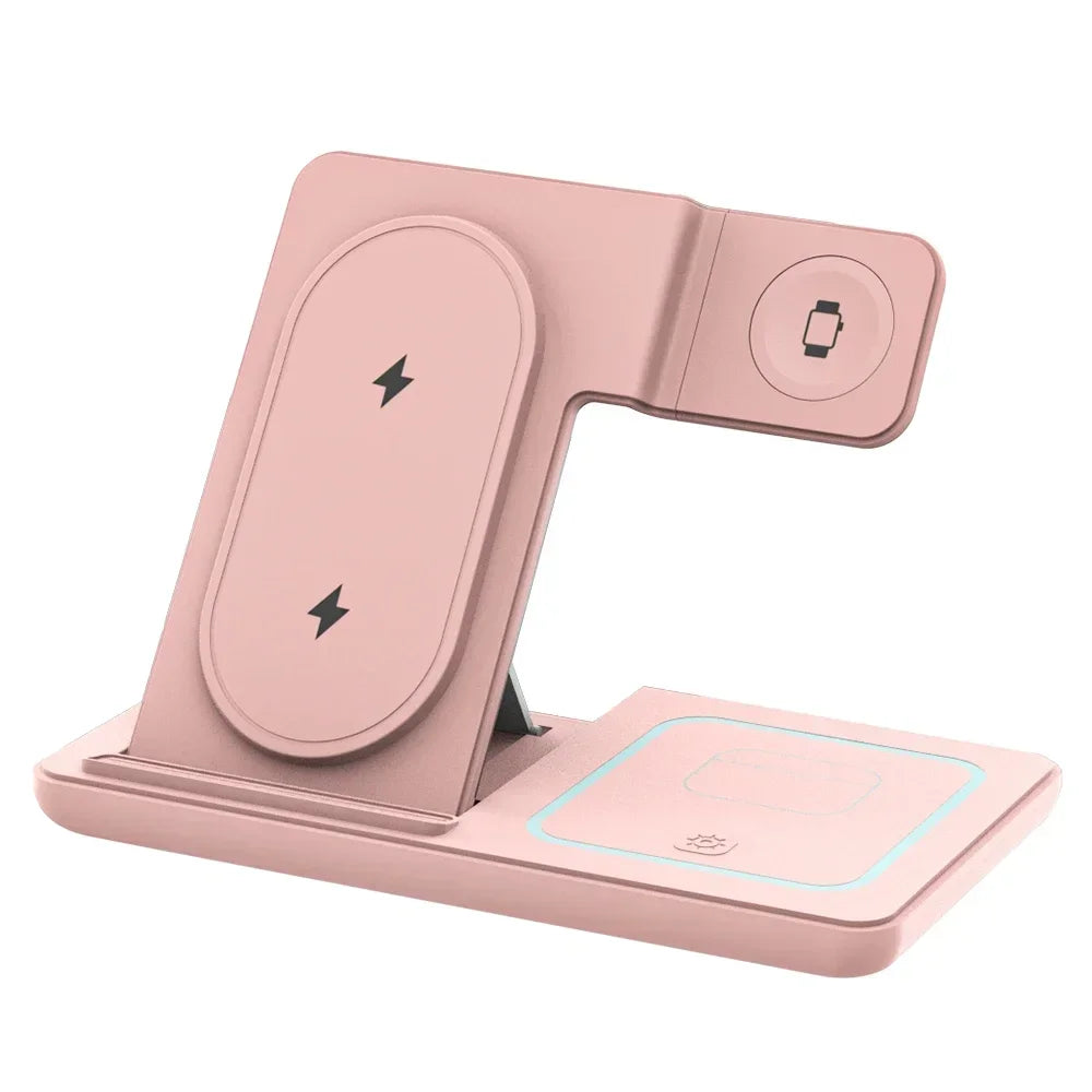 Cargador Inalámbrico 3 en 1 Plegable con LED, Estación de Carga Rápida para Samsung S25 S24 Galaxy Watch 2-8 Active Buds Pro