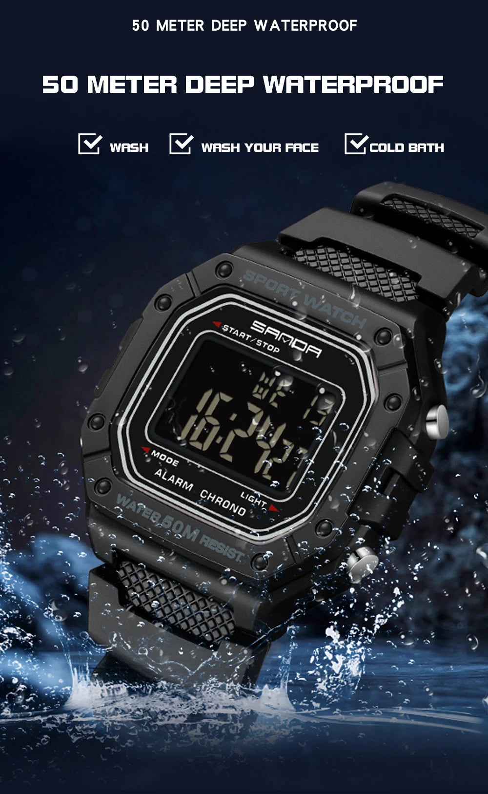 SANDA 2156 reloj de moda para hombre, relojes deportivos militares resistentes al agua, relojes de pulsera digitales Led con esfera grande del ejército, cronómetros para hombre