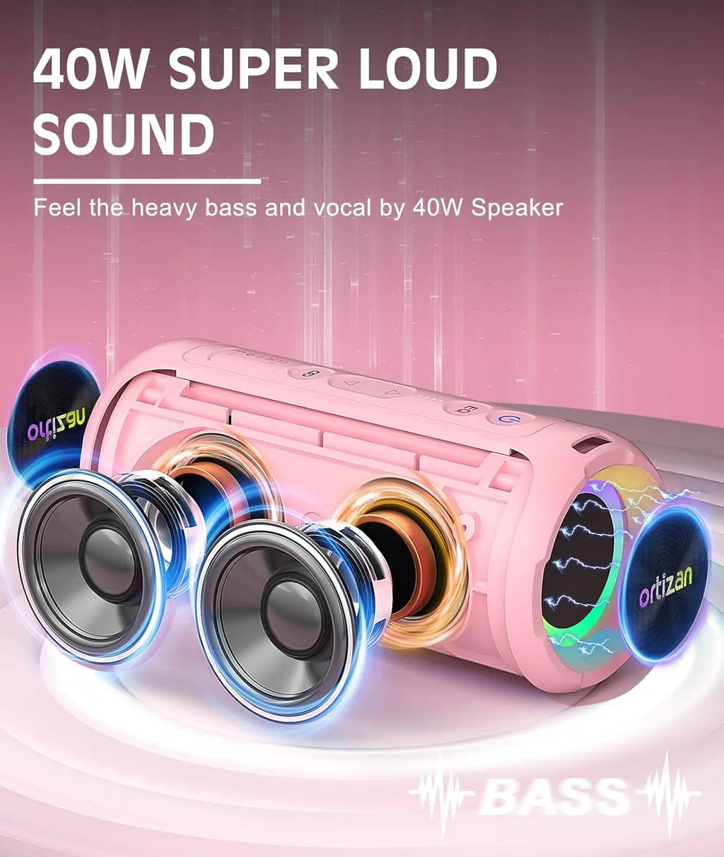 Ortizan X8 Pro, Altavoz Bluetooth portátil impermeable, Luces RGB, Calidad de sonido premium