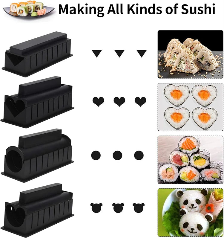 LMETJMA 10 Uds Kit para hacer Sushi DIY molde para Sushi prensa con molde para rollo de arroz para Sushi fabricante de Sushi molde para rollo de arroz KC0473