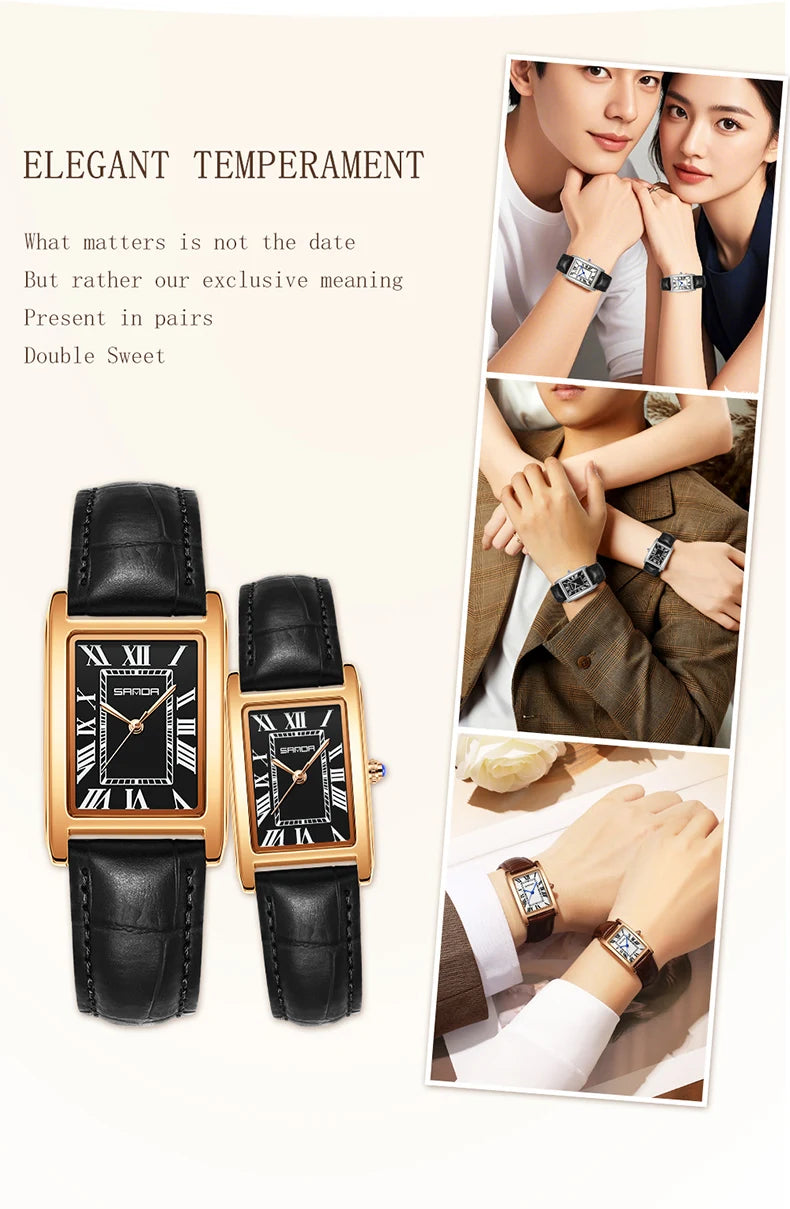 Relojes de Cuarzo SANDA para Pareja, Correa de Cuero