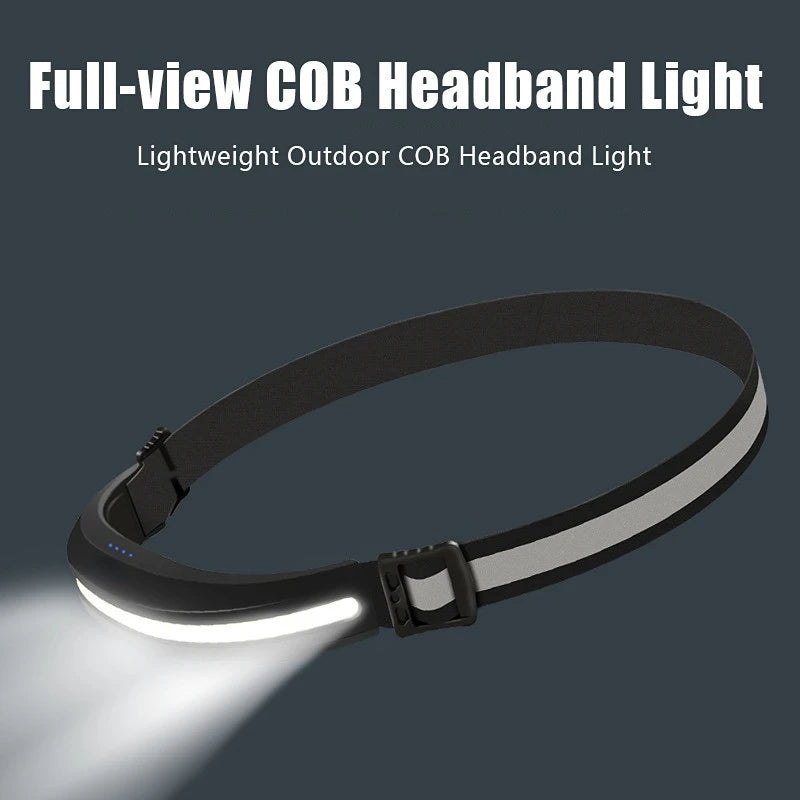 Linterna Frontal COB Recargable USB con Luz Blanca y Roja para Camping y Pesca