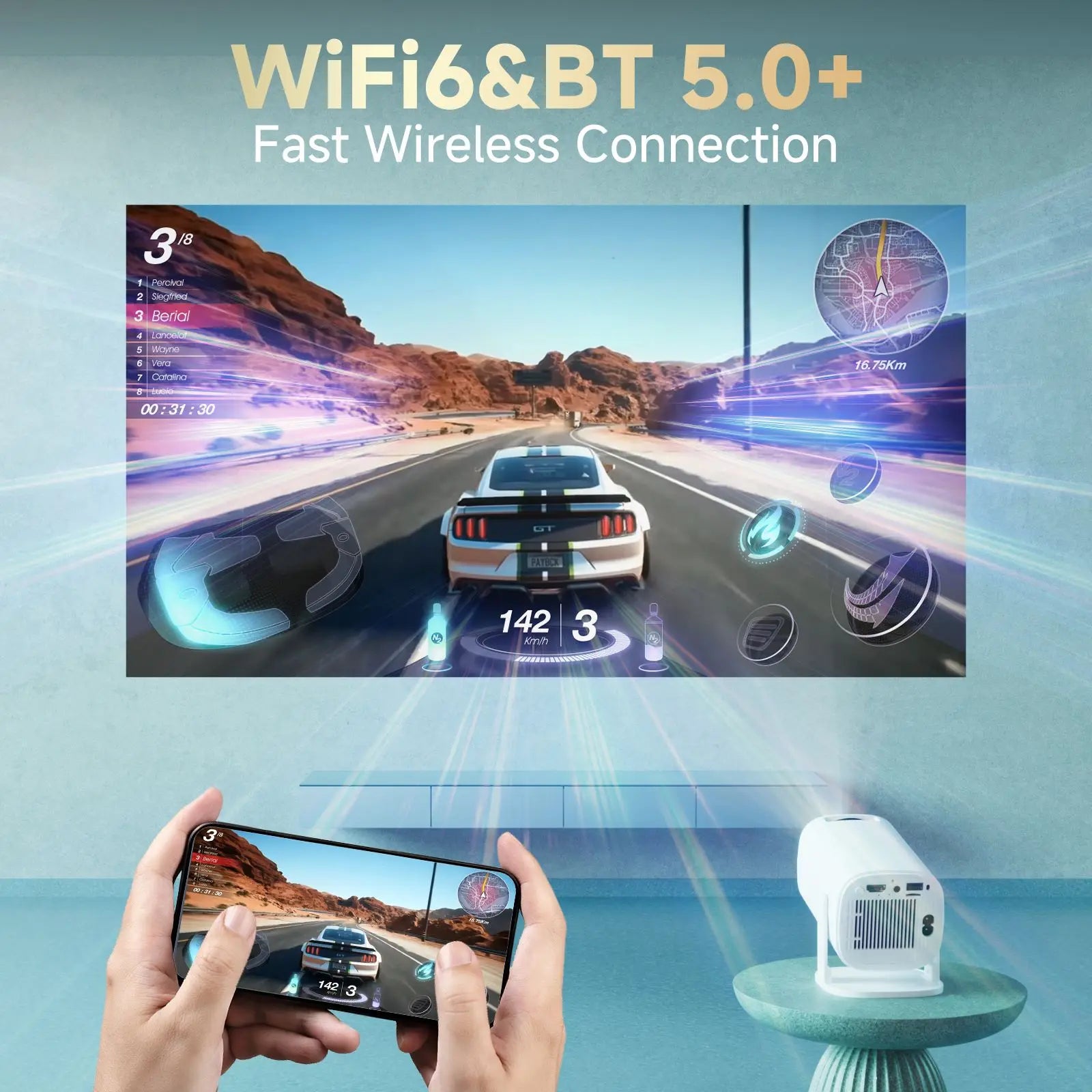HONGTOP-proyector inteligente 4K Android 14, WiFi6, compatible con pantalla de 1080p x 720p, cine en casa inteligente, proyector portátil para exteriores