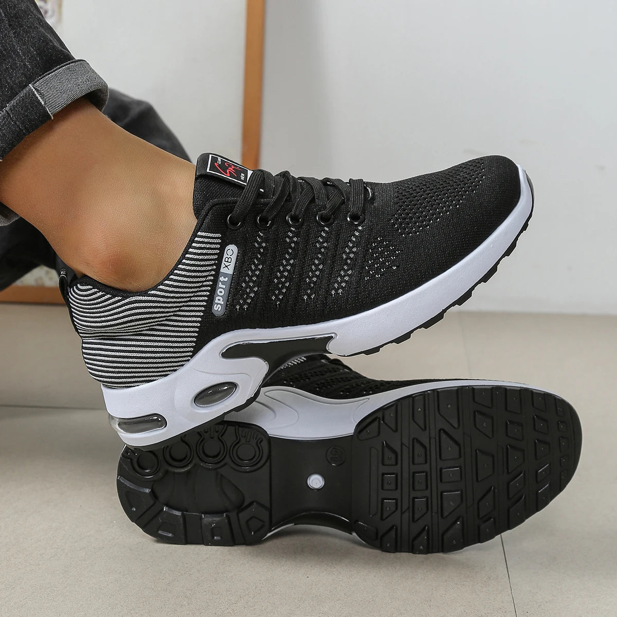 Zapatos para hombre, zapatillas para correr con cordones súper transpirables a la moda, comodidad antideslizante, duradera y con almohada, zapatillas de deporte de moda para hombre