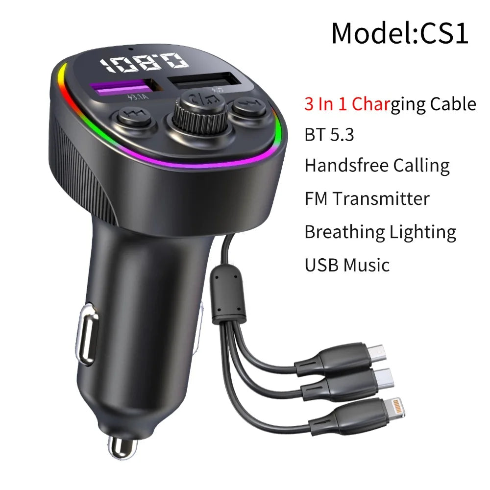 Transmisor FM Bluetooth 5.0 para Auto con Carga Rápida Type-C PD 25W