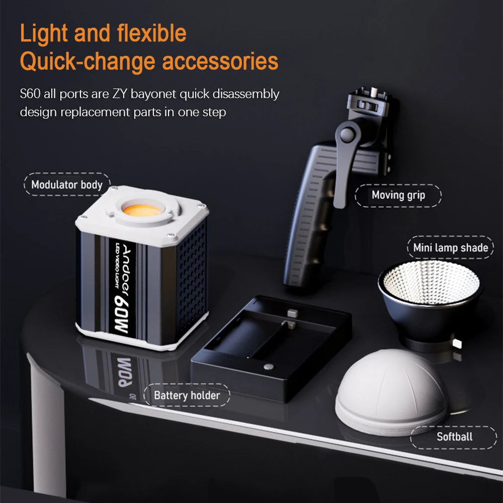 Andoer tricolor LED 60W COB fotografía luz de vídeo 2800K-6800K para transmisión en vivo estudio en casa fotografía comercial