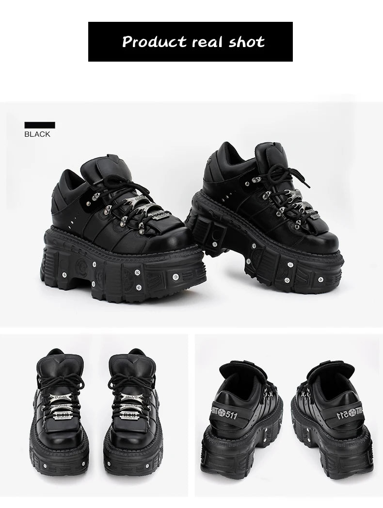 2026 nuevo estilo Punk zapatos de mujer con cordones altura del tacón 6CM zapatos de plataforma mujer gótico tobillo Rock botas decoración de Metal zapatillas de deporte para mujer