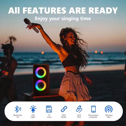 Altavoz inalámbrico De Karaoke con Bluetooth, Subwoofer portátil con micrófono, Radio, lámpara FM, caja De sonido, música, LED, TWS, Caixa De Som