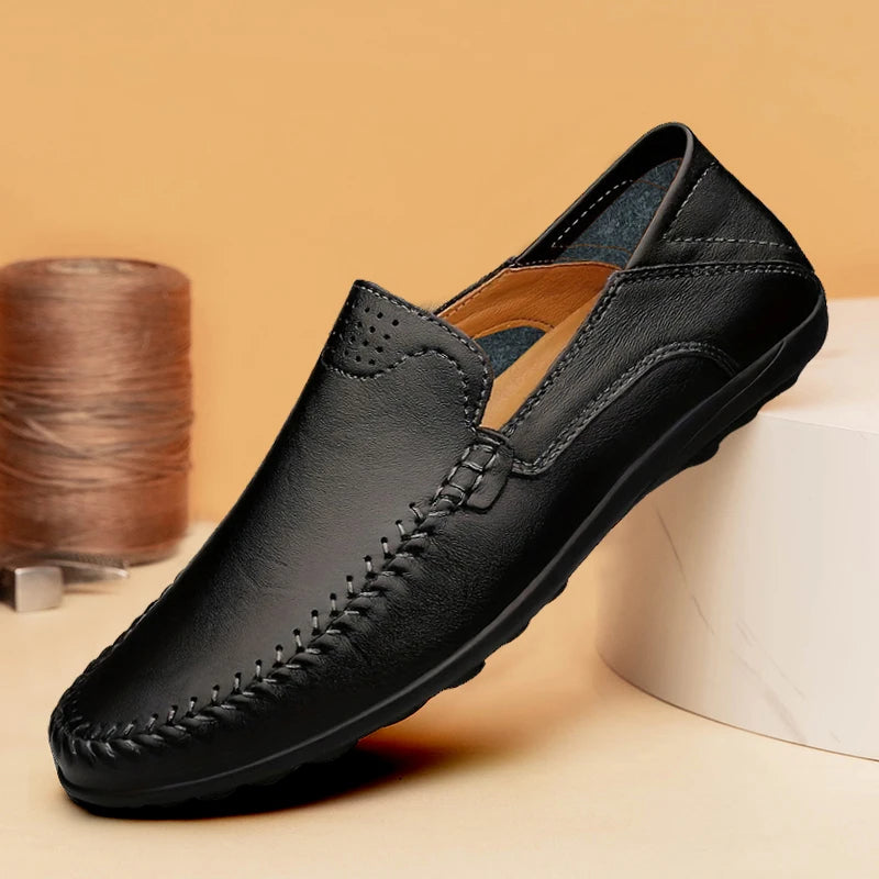 CLOHOO Zapatos casuales de negocios para hombres Costuras de cuero Cómodo Fondo de goma transpirable Segunda capa de piel de vaca