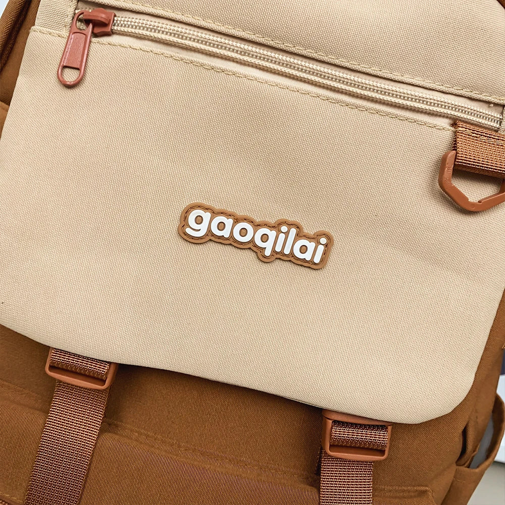 Mochila informal de nailon con bloques de color, mochila escolar de gran capacidad, bolso versátil para uso diario y viajes