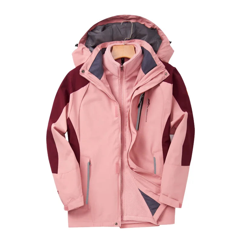 Chaqueta 3 en 1 Senderismo para Mujer Impermeable Rompevientos
