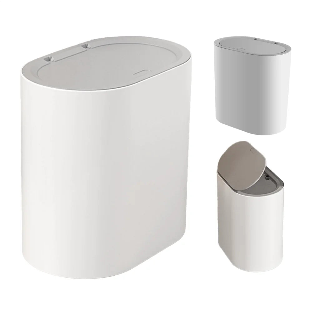 Cubo de basura tipo prensa con tapa, impermeable para baño y hogar