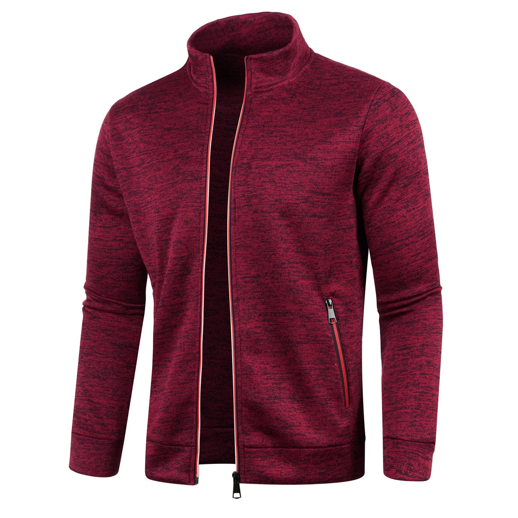 Otoño e Invierno, nuevo suéter largo con cremallera y mangas de bloque de Color para hombre, suéter fino de felpa, chaqueta informal ajustada, abrigo cómodo