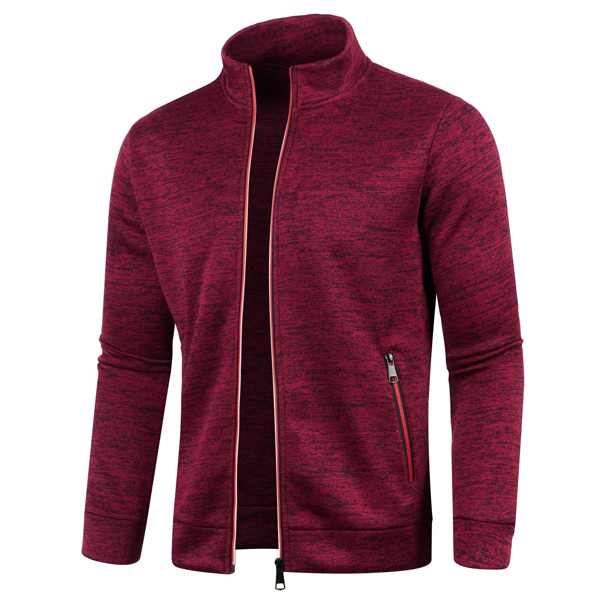 Otoño e Invierno, nuevo suéter largo con cremallera y mangas de bloque de Color para hombre, suéter fino de felpa, chaqueta informal ajustada, abrigo cómodo