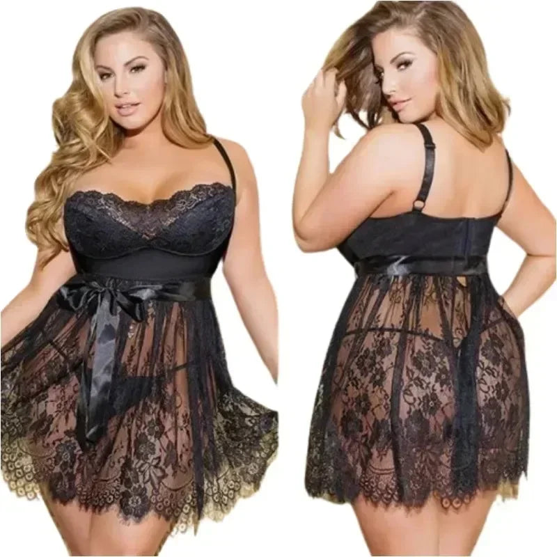 Lencería Babydoll Sexy para Mujer, Encaje Transparente Tallas Grandes