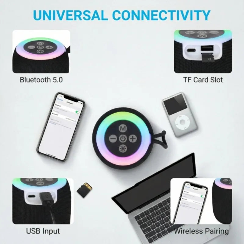 Parlante Bluetooth Portátil con Luces RGB y Sonido 5W