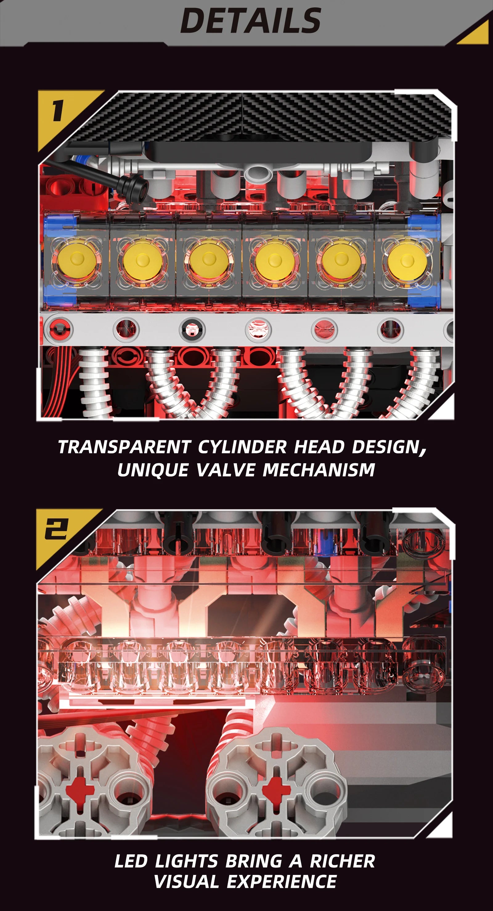 Juego de modelos de ensamblaje de bloques de construcción de motor V12 de 1610 Uds.-Kit MOC programable con control remoto por aplicación con luces y pulverización