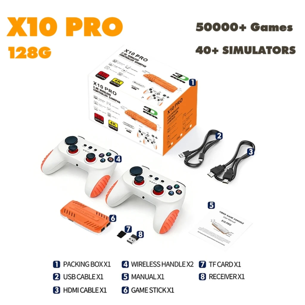 Consola de Juegos Retro Inalámbrica X10 PRO, 128 GB, Más de 50 000 Juegos, Compatible con Más de 40 Emuladores Clásicos para PS1/PSP, HDMI 4K, Regalos para Niños