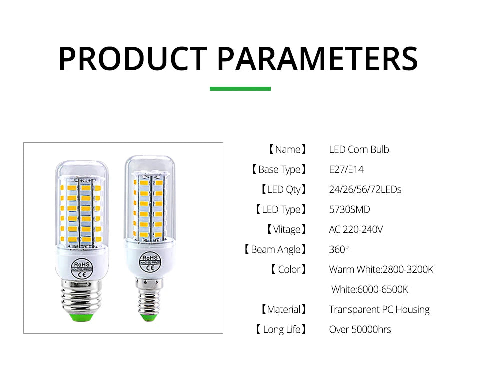 Bombilla LED de Maíz E27/E14 para el Hogar
