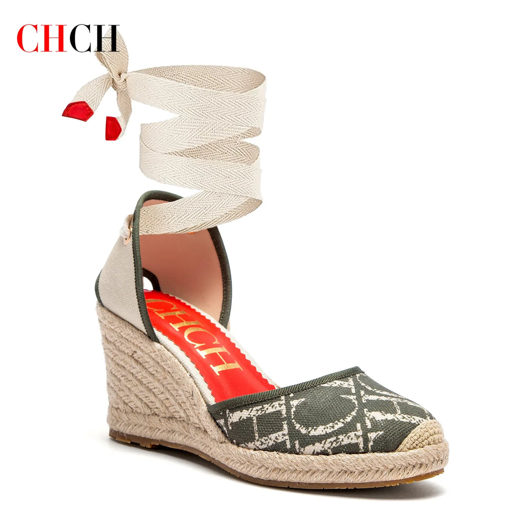Sandalias Alpargata Mujer Cuña 8cm | Punta Cerrada Correa Tobillo