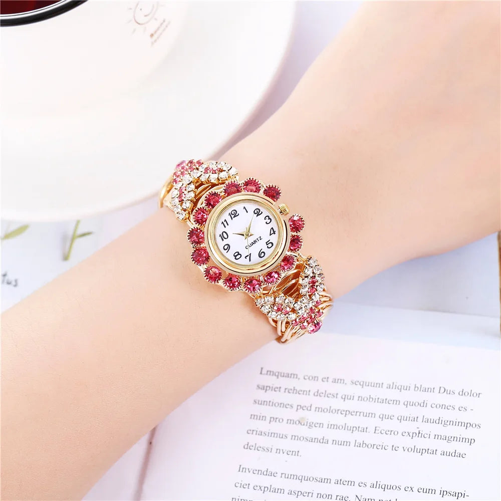 Reloj de Cuarzo de Lujo con Brazalete Dorado Mujer