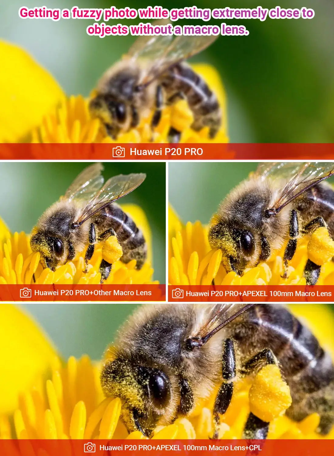 Lente Macro 100mm APEXEL 4K HD con Filtro CPL para Smartphone
